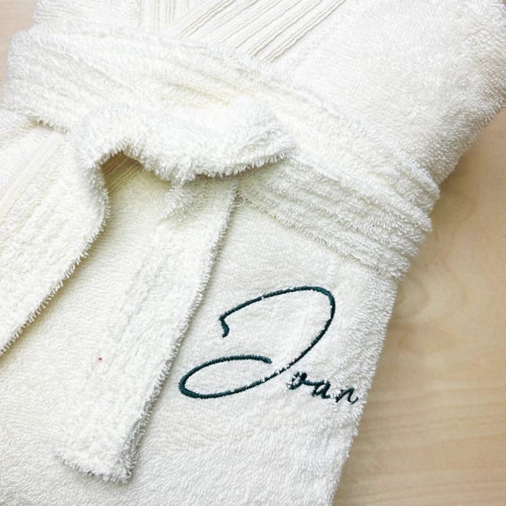 Personalized Terry Cotton Kimono Bathrobe: Left Chest Name Embroidery