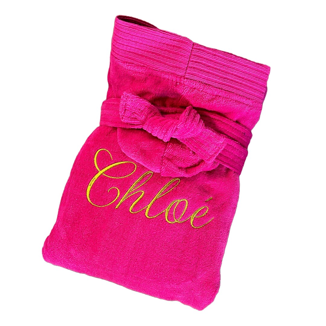 Kids Hooded Velvet Terry Bathrobe With Name Embroidery, Embroidered