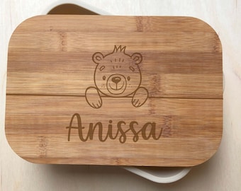 Gravierte Bambus Lunchbox, personalisierte Lunchbox, gravierte Mahlzeitbox, Sandwichbox, Peekaboo Bear Lunchbox