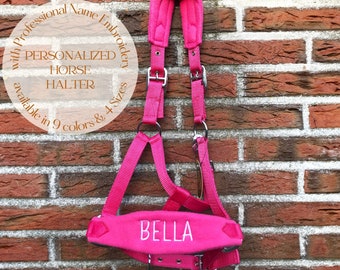 Horse halter with name embroidery on the noseband - Personalized Equestrian head collar - lead halter - lead rope - personalized halter