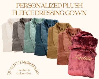 Extra zachte pluche fleece badjas met naamborduursel, gepersonaliseerde pluche fleece kamerjas, perfect gezellig hygge cadeau voor thuis