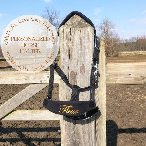 Pferdehalfter mit Namenstickerei am Nasenband - Personalisiertes Halfter mit Namen - Führleine - Führleine - Führleine - Halfter mit Gravur
