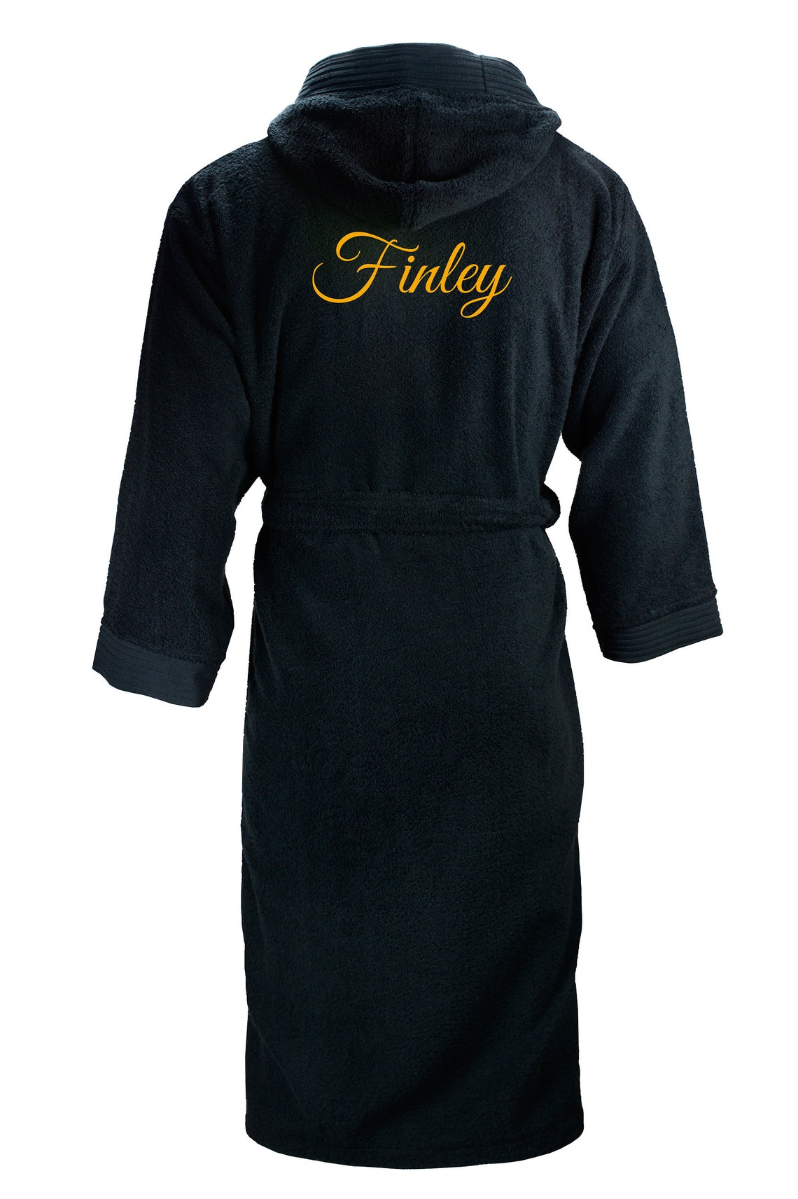 BLACK hooded bathrobe with name embroidery embroidered robe Etsy