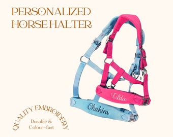 Adjustable horse halter with name embroidery, personalized equestrian lead halter, perfect gift for equestrian or new horse owner