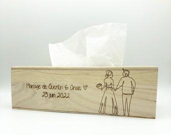 Boîte à mouchoirs en bois naturel gravée, design fin pour mariage, boîte à mouchoirs personnalisée, boîte à mouchoirs en bois gravée, cadeau de mariage