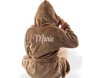 Personalisierter Kinderbademantel mit Kapuze - COSY KIDS Microflanell Morgenmantel mit Namensstickerei