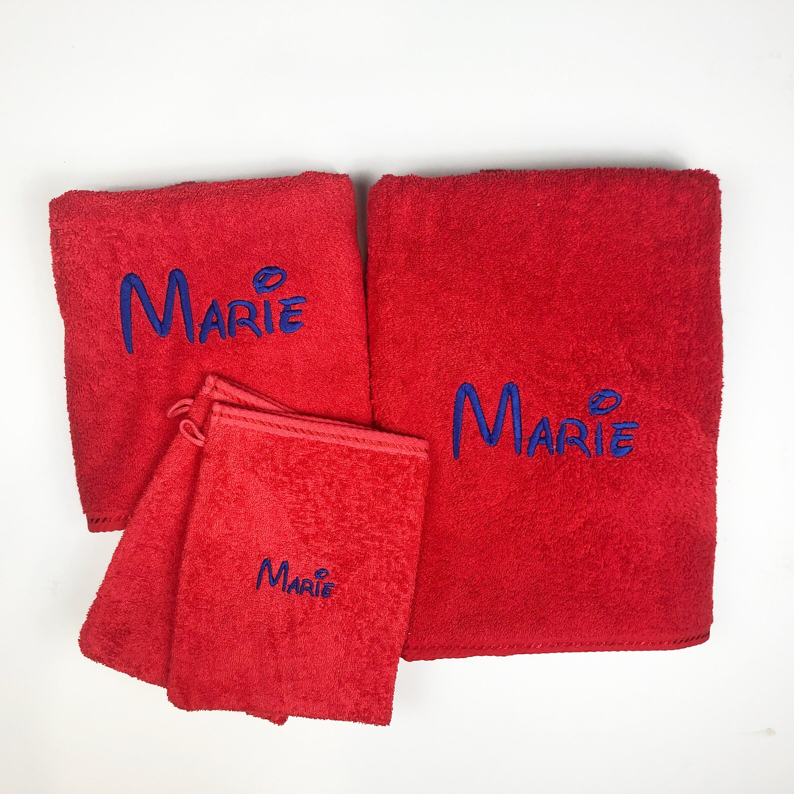 RED premium towel SET with name embroidery bath towel hand Etsy