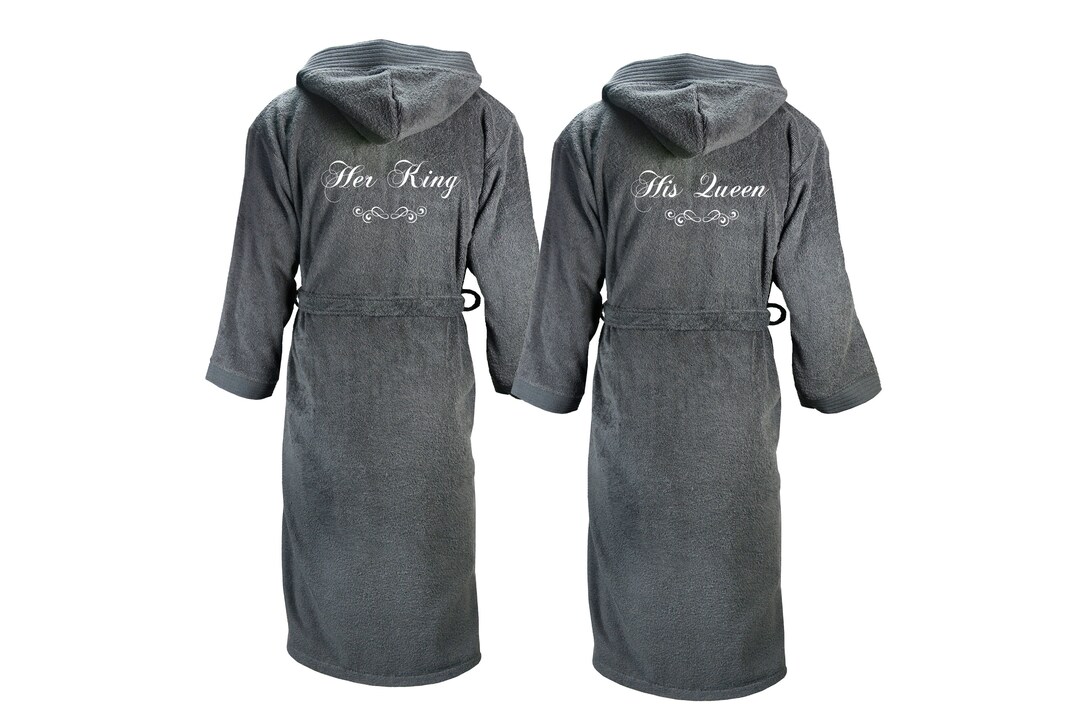 Set of Hooded Bathrobes King and Queen Embroidered Dressing Etsy