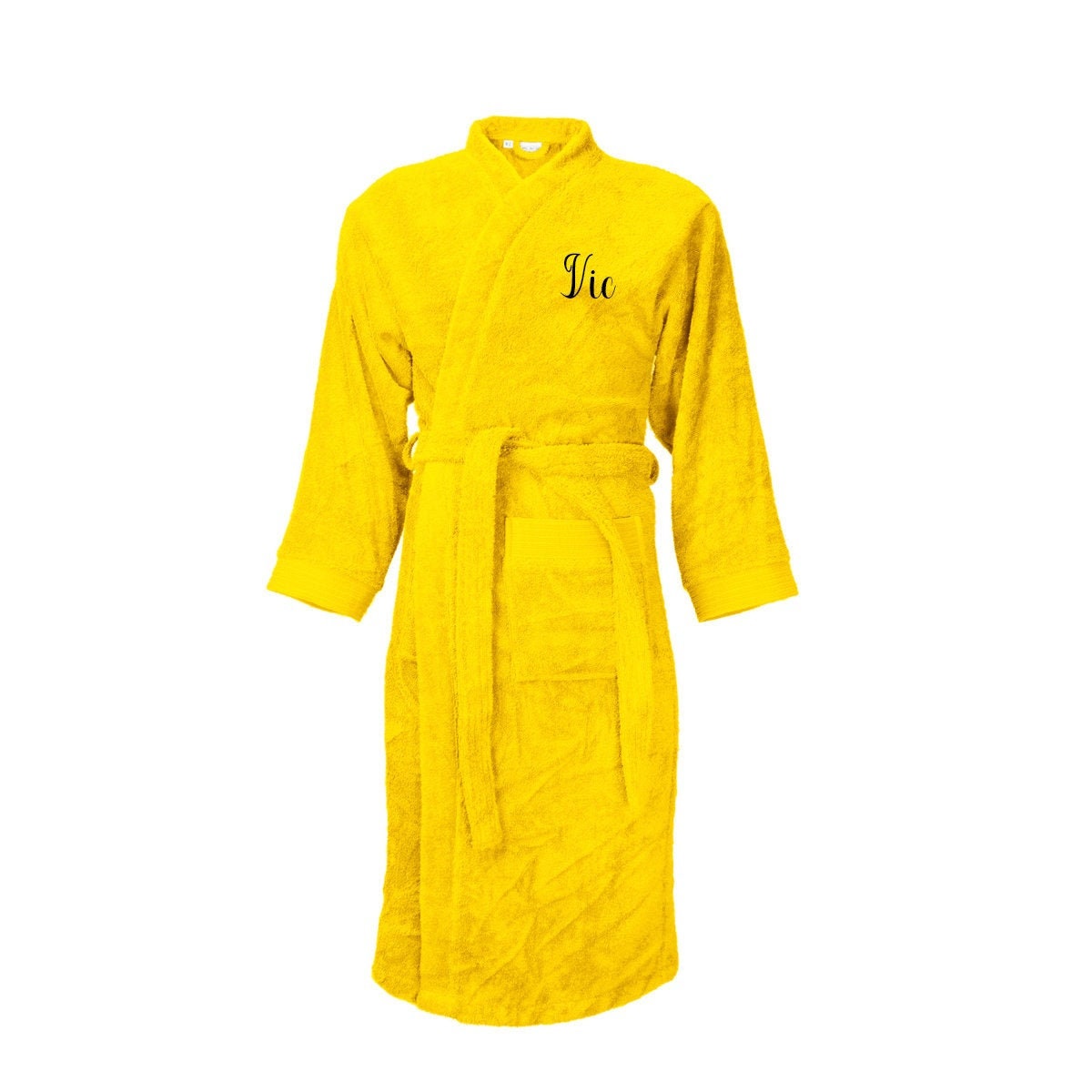 YELLOW terry bathrobe with name embroidery embroidered robe Etsy