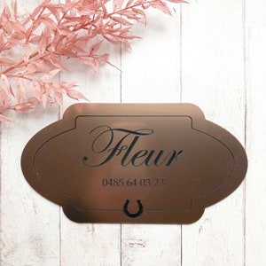 Rose Gold colored stable door name sign, horse barn sign, engraved name sign, barn door sign, name plaque, stall door sign, horse silhouette