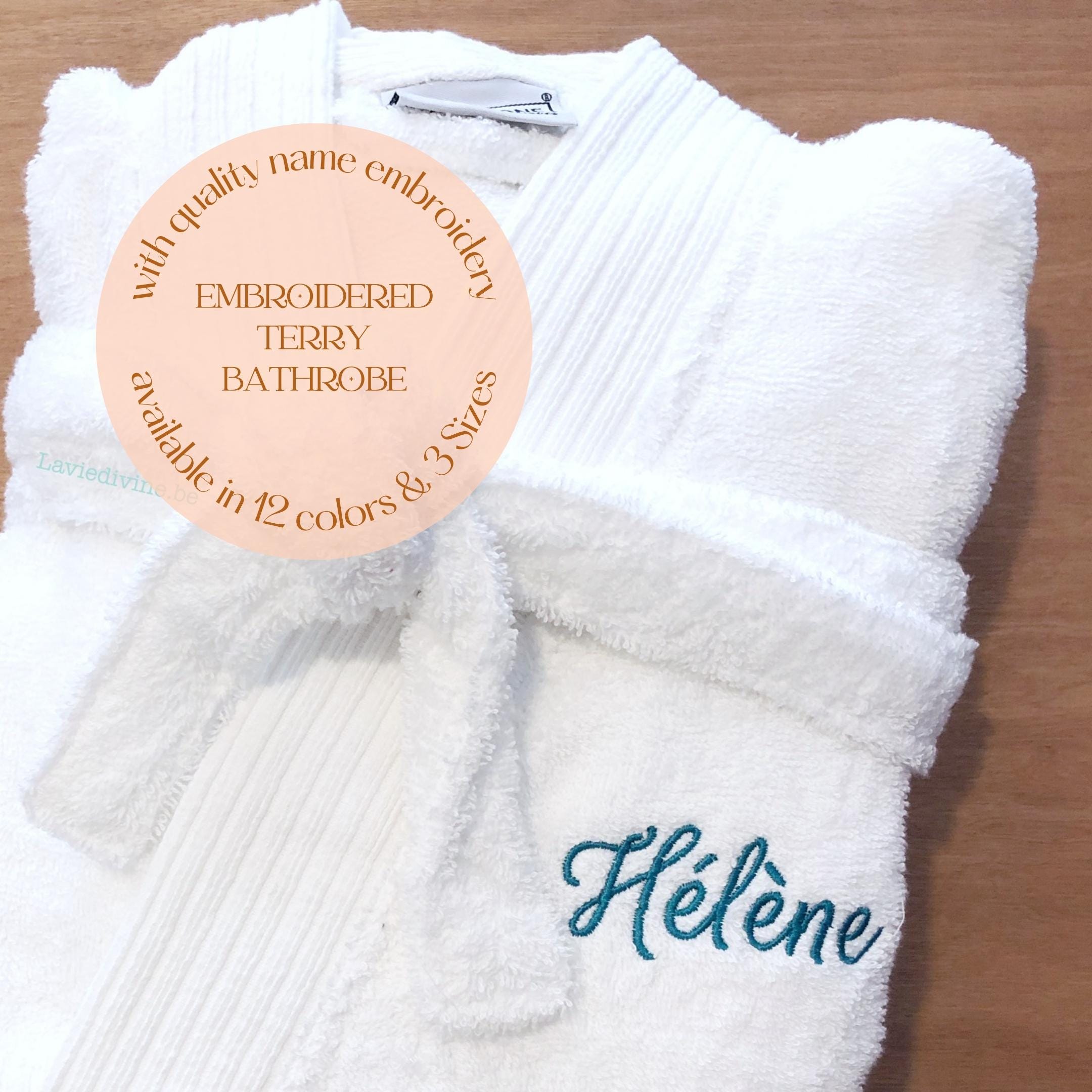 Personalized terry fabric kimono collar bathrobe with name embroidery, dressing gown, personalized gift, gift for him, couples gift