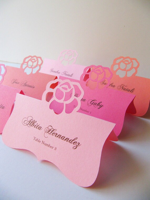 Items similar to Place card Rose Die Cut Tented Place Card, Name