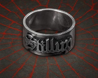 Benutzerdefinierte Name Gothic Ring, personalisierte Old English Font Ring, Unisex Hip Hop Punk Schmuck, Silber oder Messing graviert Geschenk für Ihn Sie