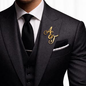 Personalized Initial Lapel Pin for Men, Custom Monogram Suit Pin, Wedding Groom Groomsmen Gift, Custom Initial Brooch, Formal Jacket Pin