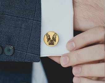 Custom Pet Portrait Cufflinks for 1 or 2 Pets | Personalized Memorial Cuff Links | Wedding Gift for Groom, Dad, Father of the Bride
