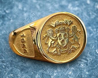 Custom Family Crest Signet Ring, Personalized Coat of Arms Wax Seal Ring, 925 Sterling Silver Engraved Ring, Gift for Men & Family