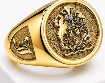 Custom Family Crest Ring, Personalized Coat of Arms Signet Ring, Engraved Heritage Ring, Men’s Custom Shield Ring, University Logo Gift