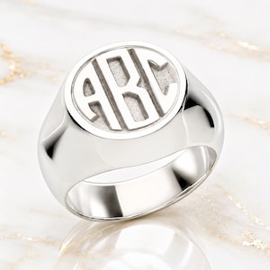 Personlig signetring, Anpassad initialmonogramring, Graverad blockbokstavsring, Gåva för män och kvinnor, Silverguld Roséguld