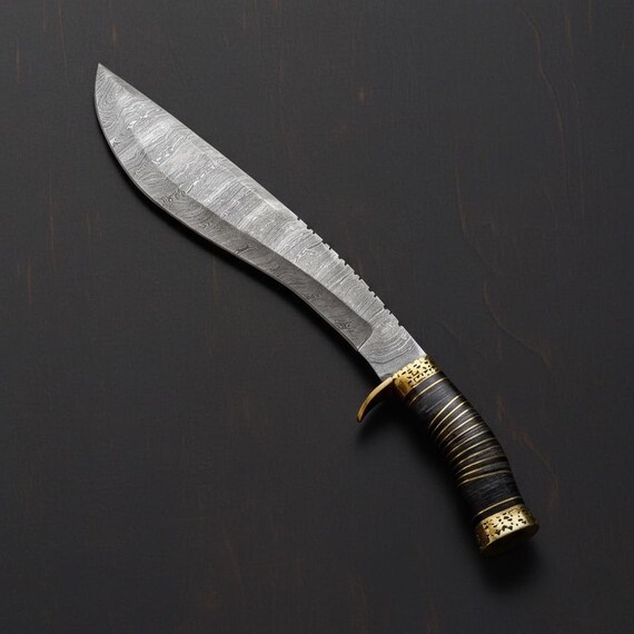 Handmade Kukri Damascus Knife Valentine’s Day Gift for Him Personalized Hunting Knife Bushcraft Hunting Bowie Knife Blacksmith