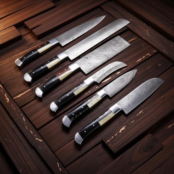Handmade Damascus Chef Knife Set | Professional Kitchen Knife Set | Custom Cooking Gift for Chef, Home, or Restaurant | Anniversary Gift