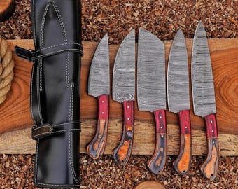 hand forged chef knives set Kitchen knife set handmade knives Best quality damascus kitchen knife anniversary gift for her Mothers day gift