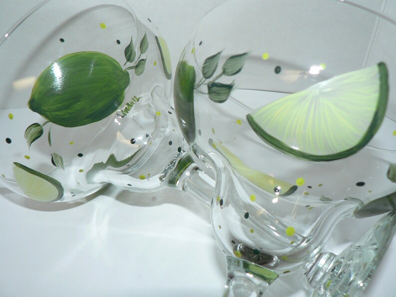 Hand Painted Margarita Glasses with Limes Set of 4 Etsy