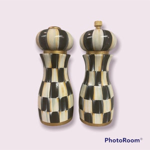 Hand Painted Salt Shaker/ Pepper Grinder Set - Farmhouse Pattern