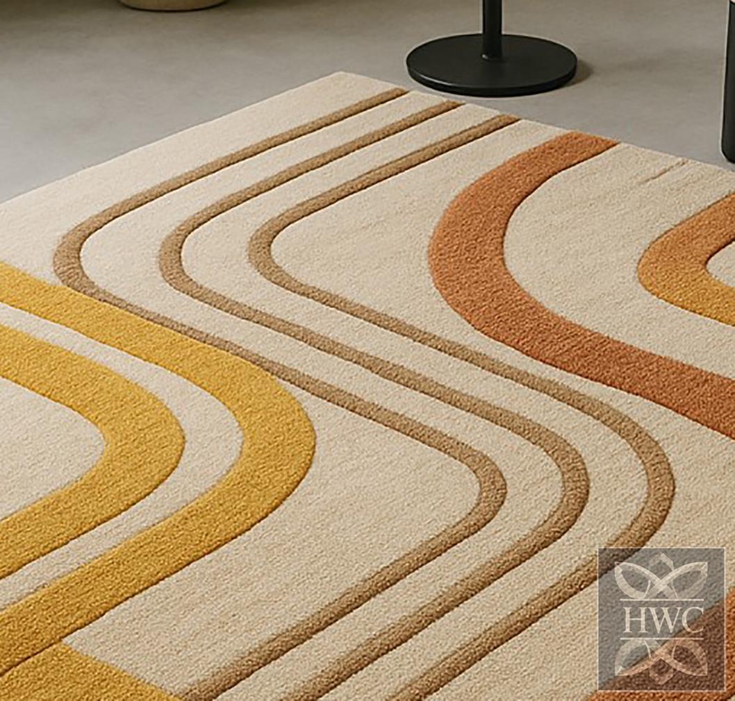 幾何学模様のウールラグ：ハンドメイドのミッドセンチュリーモダン