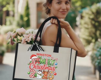 Bolsa familiar personalizada de Navidad 2025, bolsa navideña, bolsa personalizada de Navidad 2025, bolsa familiar de Navidad, regalo de Navidad, bolsa divertida de Papá Noel.