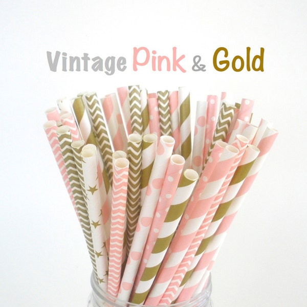 Pink and Gold Paper Straws Party Mix Paper Drinking Straws Cake Pop Sticks Birthdays Weddings Mason Jar Straws