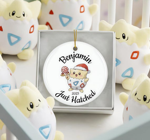 Personalized Baby's First Christmas Ceramic Ornament, Just Hatched, Gift for Newborn, Baby Shower Gift, Xmas Tree Ornament, FREE GIFT BOX