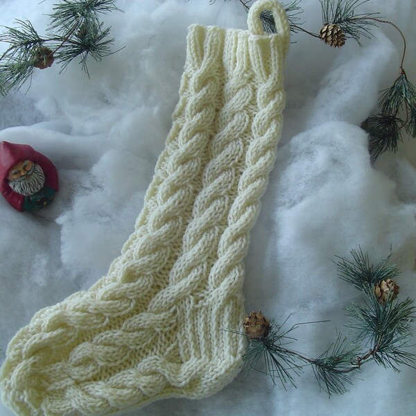 Christmas Stocking - Special Cables Overall - Ecru Color - Christmas Collectible