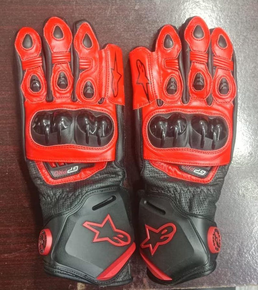 Alpinestars GP Pro Racing Gloves - Black and Red Leather Full Gauntlet ...