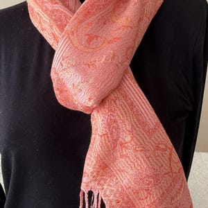 Orange Paisley Pashmina Shawl: Soft Elegant Scarf, Lightweight Wrap, Pashmina Abaya