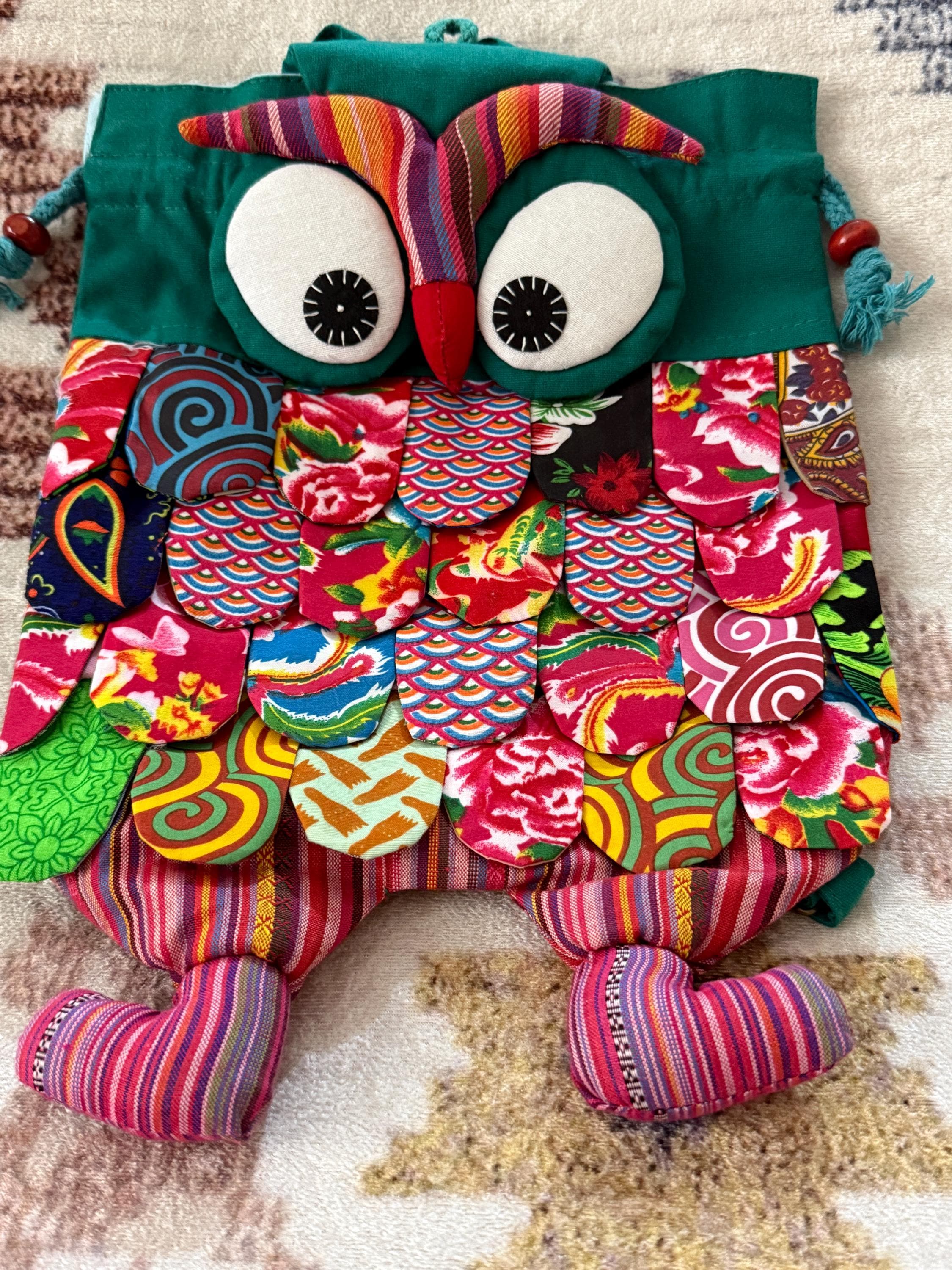 Handmade Patchwork Owl Backpack &ndash; Colorful Boho Festival Bag