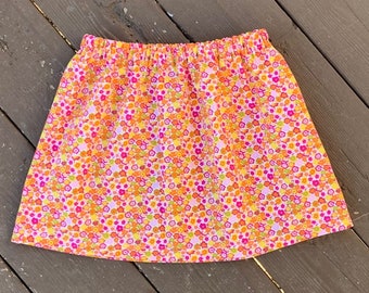 Girls Floral Skirt, Pink and Orange Floral, Toddler Skirt, Closeout Clothing