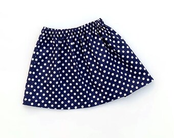 Girls Blue Polka Dot Skirt, Navy and White Skirt, Toddler Skirt, Girls Clothing