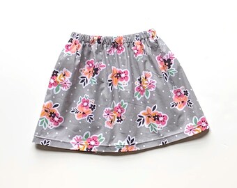 Girl's Gray Floral Skirt, Toddler Skirt, Closeout Sale