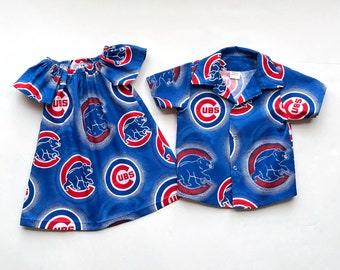 Tenues frère et soeur des Chicago Cubs, baseball MLB, robe paysanne fille, chemise garçon