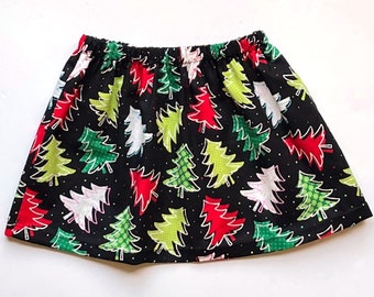 Girls Christmas Skirt, Toddler Christmas Skirt, Colorful Christmas Trees, Christmas Clothing, Holiday Skirt,