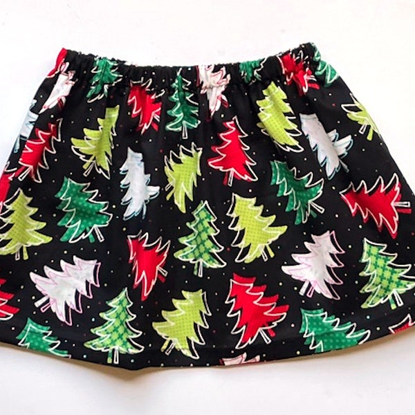 Girls Christmas Skirt, Toddler Christmas Skirt, Colorful Christmas Trees, Christmas Clothing, Holiday Skirt,