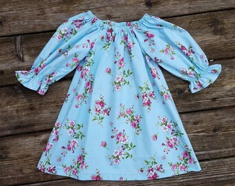 Blue Shabby Chic Floral Peasant Dress, Girls Dress, Girls Clothing, Spring Dress, Spring Clothing, Easter Dress, Coming Home Dress