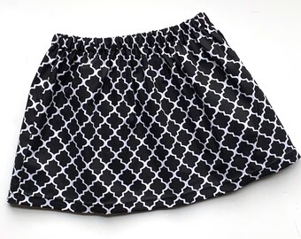 Girls Black Skirt, Toddler Skirt, Black Quatrefoil, Closeout Clothing