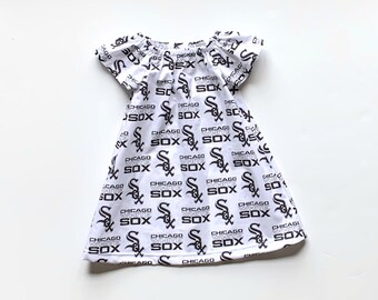 Girl's Chicago White Sox Dress, MLB Baseball Dress, White Sox Dress, Toddlers White Sox Dress, Girls Peasant Dress