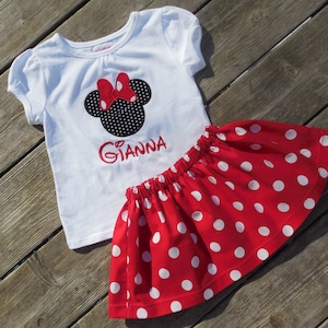 Disney Minnie Mouse Personalized Shirt and Skirt Outfit, Disney Vacation, Birthday Outfit, Walt Disney Vacation, Girls outfit image 1