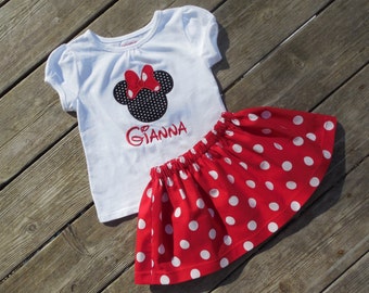 Disney Minnie Mouse Personalized Shirt and Skirt Outfit, Disney Vacation, Birthday Outfit, Walt Disney Vacation, Girls outfit