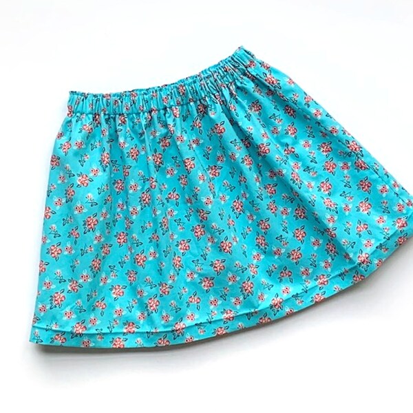 Girls Floral Skirt, Aqua and Red Flowers, Toddler Skirt, Closeout