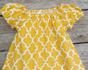 Girl's Toddlers Mustard Yellow Quatrefoil Peasant - photo shoot - family pictures