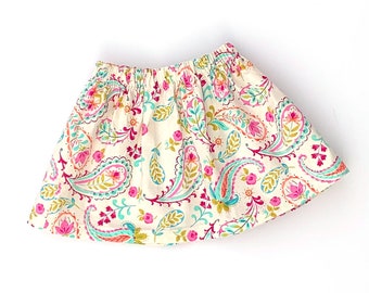 Girl's Paisley Skirt, Pink and Aqua Paisley Floral Skirt, Toddler Skirt, Closeout