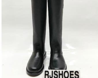 Ridstövlar i svart läder med halva vaden, handgjorda klassiska arbetsstövlar